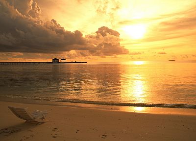 sunset, clouds, nature, sea, beaches - desktop wallpaper
