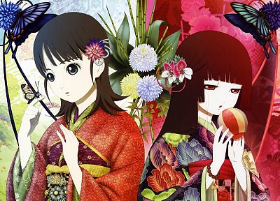 Jigoku Shoujo, Enma Ai, Japanese clothes, anime girls, hair ornaments, bangs, black hair - desktop wallpaper