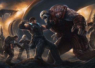 video games, Gears of War, PC, fantasy art, battles, artwork, Gears Of War 3, Marcus Fenix, pc games - desktop wallpaper