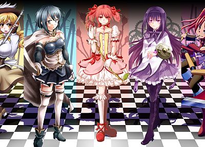 Mahou Shoujo Madoka Magica, Miki Sayaka, Sakura Kyouko, Tomoe Mami, Kaname Madoka, anime, Akemi Homura, anime girls - related desktop wallpaper