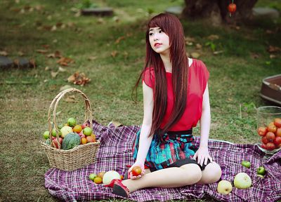 women, redheads, picnic - desktop wallpaper