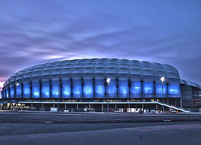 night, architecture, stadium, Poznan - duplicate desktop wallpaper