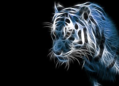 blue, black, animals, tigers, Fractalius, digital art, artwork, digtal art - random desktop wallpaper