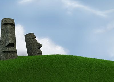 Easter Island, moai, multiscreen, photo manipulation - random desktop wallpaper