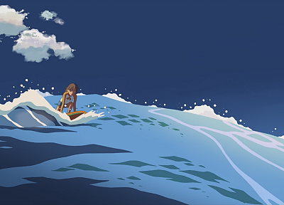 surfing, Makoto Shinkai, 5 Centimeters Per Second, artwork - random desktop wallpaper