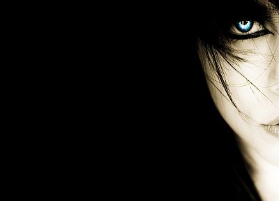 women, black, blue eyes, black background - related desktop wallpaper
