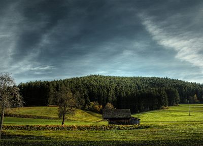 nature, trees, houses, plains, skyscapes - related desktop wallpaper