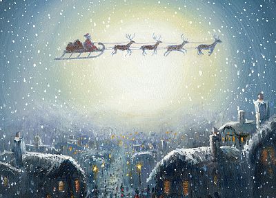 winter, Christmas, Santa Claus, reindeer, villages - random desktop wallpaper