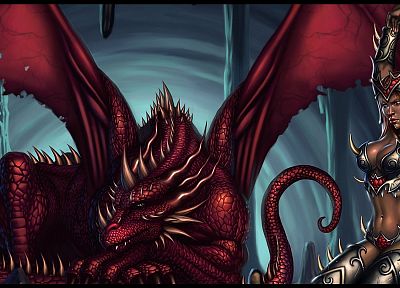 red, dragons, fantasy art - desktop wallpaper