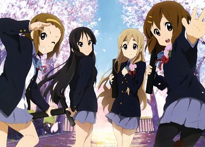 K-ON!, school uniforms, Hirasawa Yui, Akiyama Mio, Tainaka Ritsu, Kotobuki Tsumugi - random desktop wallpaper