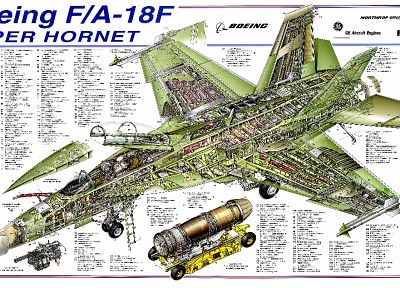 Hornet aircraft, Boeing, infographics, F-18 Hornet - random desktop wallpaper