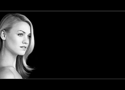 blondes, women, actress, Yvonne Strahovski, monochrome, black background - related desktop wallpaper