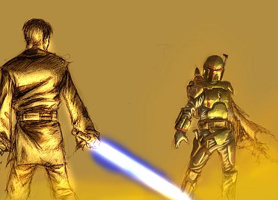 Star Wars, lightsabers, Jango Fett, Obi-Wan Kenobi - random desktop wallpaper