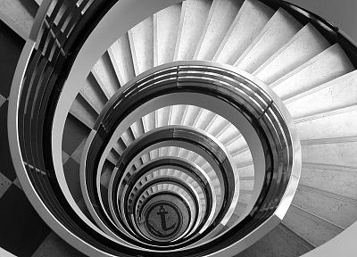 black and white, architecture, spiral, stairways, monochrome - desktop wallpaper