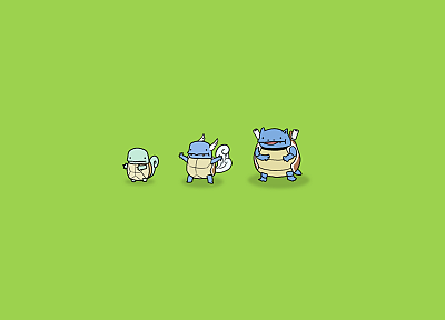 Pokemon, Wartortle, Squirtle, Blastoise, simple background, green background - related desktop wallpaper