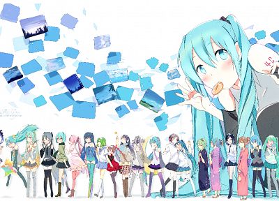 Vocaloid, Hatsune Miku, skirts, blue hair, lollipops, twintails - random desktop wallpaper