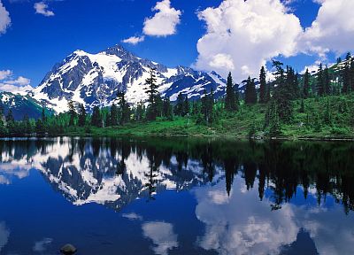mountains, forests, lakes - duplicate desktop wallpaper