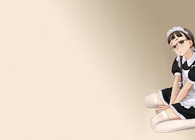 dress, stockings, maids, glasses, meganekko, maid costumes, simple background, anime girls - desktop wallpaper