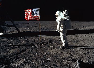Moon, astronauts, USA, American Flag, Moon Landing - desktop wallpaper