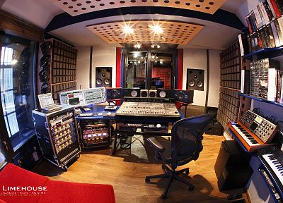 studio, room, recording, fisheye effect - desktop wallpaper
