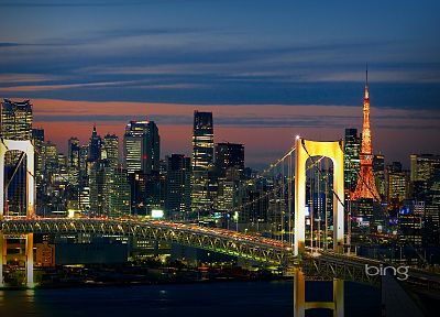 Japan, Tokyo, skylines, bridges, Tokyo Tower, Rainbow Bridge - desktop wallpaper
