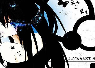 Black Rock Shooter, blue eyes, butterflies - desktop wallpaper