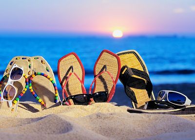 Sun, sand, sunglasses, sandals, flip flops, beaches - related desktop wallpaper