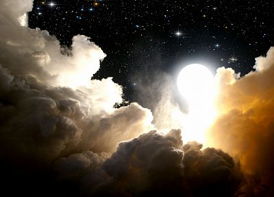 clouds, Sun, outer space, Moon, illuminated - random desktop wallpaper