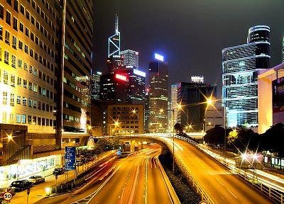 cityscapes, lights, buildings, Hong Kong, roads, long exposure - related desktop wallpaper