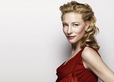 blondes, women, blue eyes, actress, Cate Blanchett, red dress, white background - related desktop wallpaper