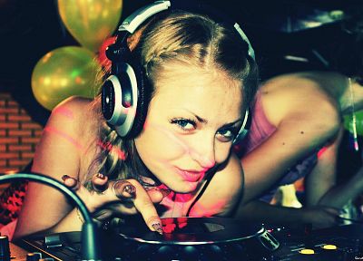 headphones, women, music, models, DJ - duplicate desktop wallpaper