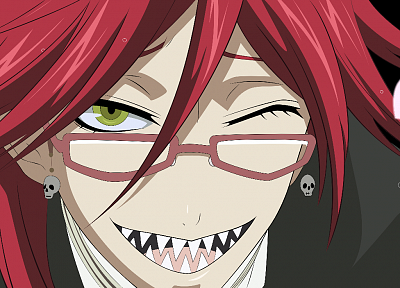 redheads, glasses, Kuroshitsuji, yellow eyes, anime boys, Grell Sutcliff, faces - desktop wallpaper