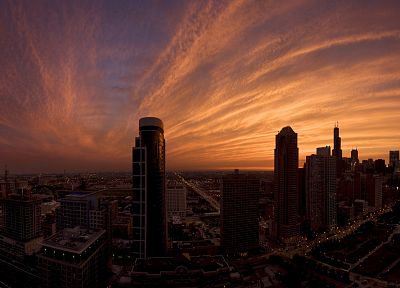 sunset, cityscapes, skylines, Chicago, architecture, urban, buildings - related desktop wallpaper