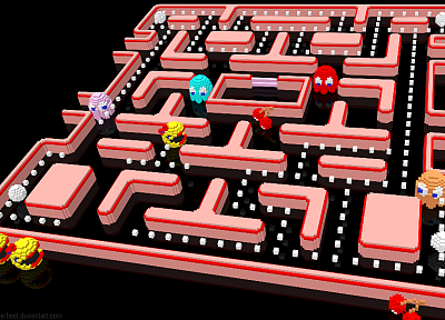 Pac-Man, 3D, Mrs Pac Man, voxels - duplicate desktop wallpaper