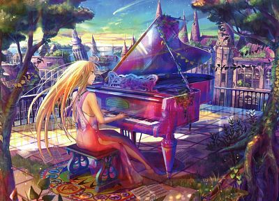 piano, artwork, Fuji Choko, anime girls - related desktop wallpaper