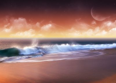 ocean, waves, artwork, beaches - duplicate desktop wallpaper