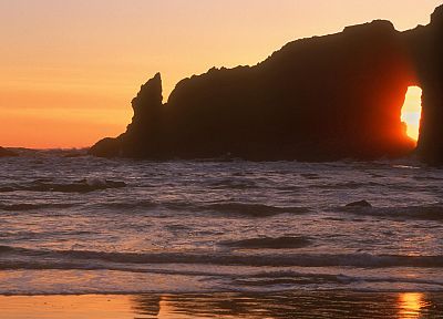 sunset, waves, National Park, Washington - related desktop wallpaper