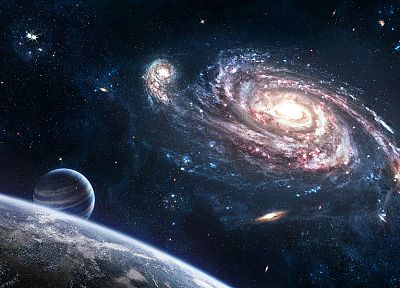 outer space, galaxies, planets - desktop wallpaper