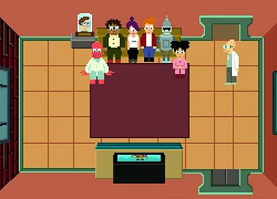Futurama, Bender, Dr Zoidberg, Hermes, Amy Wong, Professor Farnsworth, Turanga Leela, Stephen Hawking, 8-bit, Philip J. Fry - random desktop wallpaper