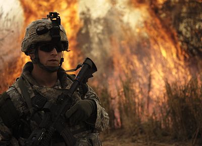 rifles, army, fire, soldier, sunglasses, forest fire - related desktop wallpaper