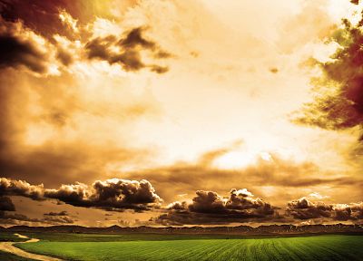 clouds, fields - desktop wallpaper