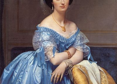 paintings, blue dress, Jean Auguste Dominique Ingres, gowns - desktop wallpaper