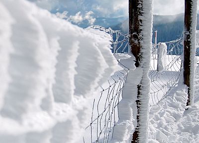 close-up, snow, fences, chain link fence - desktop wallpaper