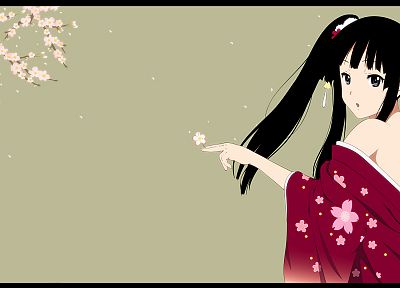 K-ON!, flowers, Akiyama Mio, Japanese clothes, simple background, anime girls - desktop wallpaper