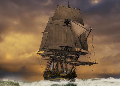 sunset, ocean, ships, sail ship, sailing, sails - related desktop wallpaper