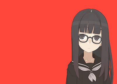 red, school uniforms, glasses, meganekko, anime, simple background, anime girls - related desktop wallpaper