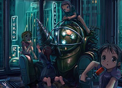 video games, Big Daddy, Little Sister, BioShock - random desktop wallpaper