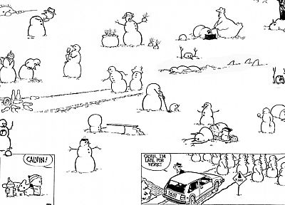 Calvin and Hobbes, snowman - random desktop wallpaper