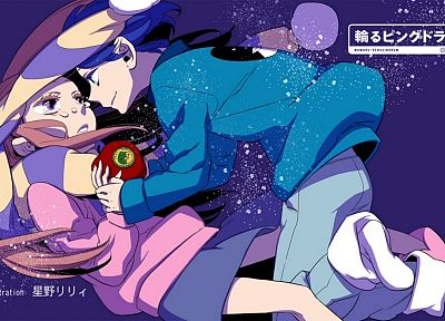 blondes, skirts, blue hair, anime, anime boys, crying, scarfs, apples, Mawaru Penguindrum, anime girls, Takakura Himari, Takakura Shouma - related desktop wallpaper