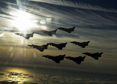 aircraft, military, Eurofighter Typhoon, vehicles, jet aircraft, formation - related desktop wallpaper
